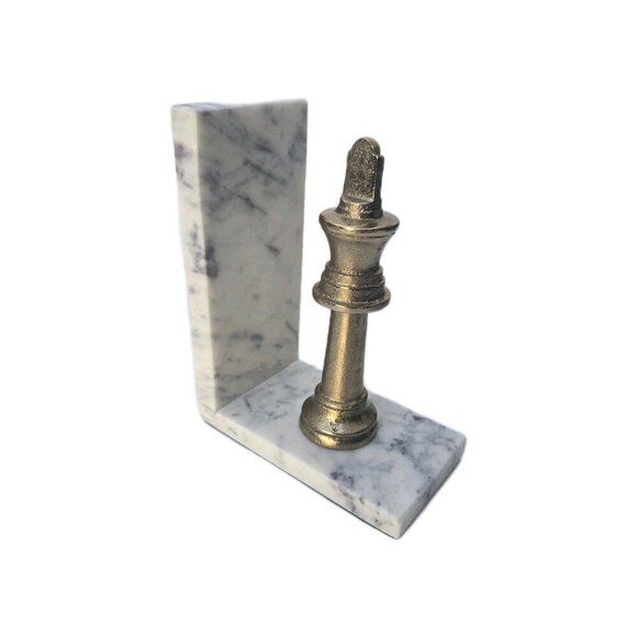 White Office Marble Base Metal Gold Chess King / Queen MCM Room Decor - Picture 2 of 4